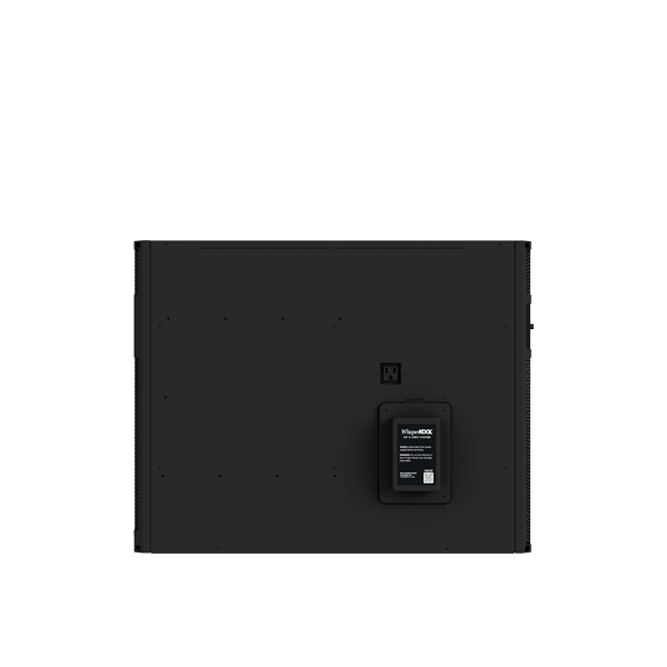 Rear view of the WhisperKOOL Extreme 8000ti wine cellar cooling unit, showing its flat-screen design, mounted black rectangular component, visible screws, and ports.