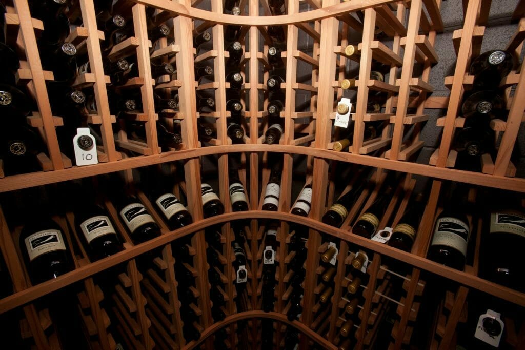 Wine cellar, bottles of wine.