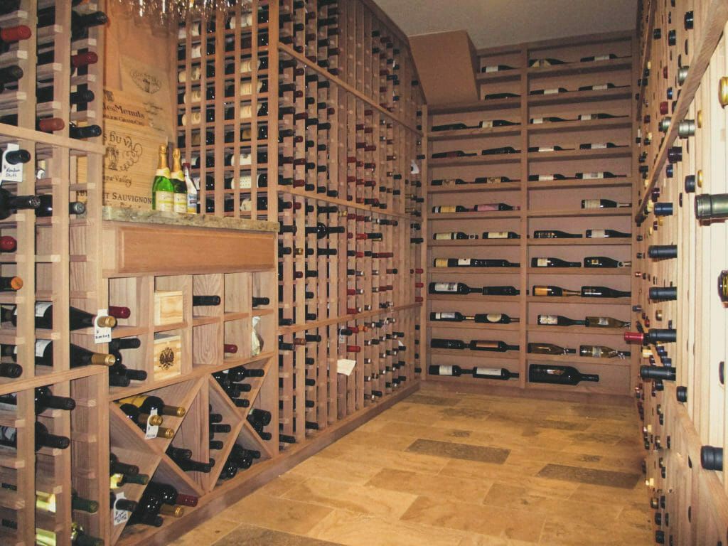 Wine cellar, bottles of wine.
