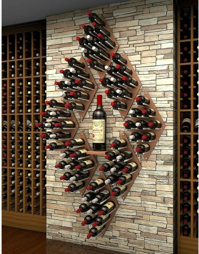 wall mounted, wine rack, many bottles