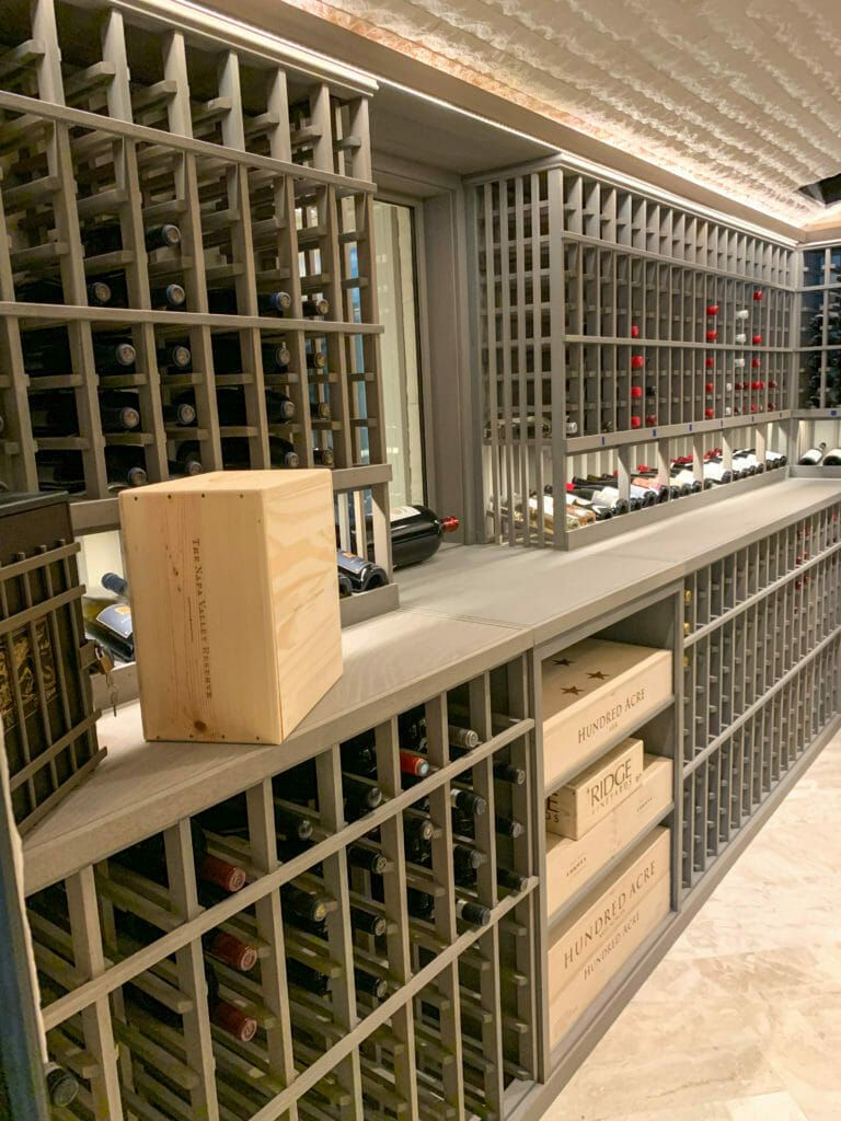 Wine cellar, wine bottles.