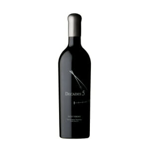A bottle of 2013 Decades5 Petite Verdot, Stagecoach Vineyard red wine.
