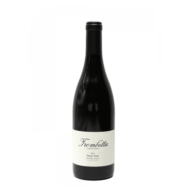 A bottle of 2017 Trombetta Pinot Noir Sonoma Coast displayed on a black background.