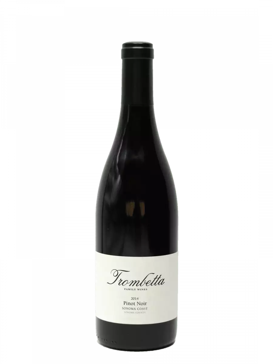 A bottle of 2017 Trombetta Pinot Noir Sonoma Coast displayed on a black background.