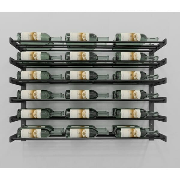 Evolution Wine Wall 30″ Wall Mounted Wine Rack showcasing bottles of wine.