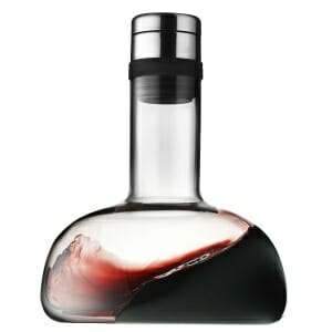 A red liquid filled within a Menu Wine Breather Decanter.