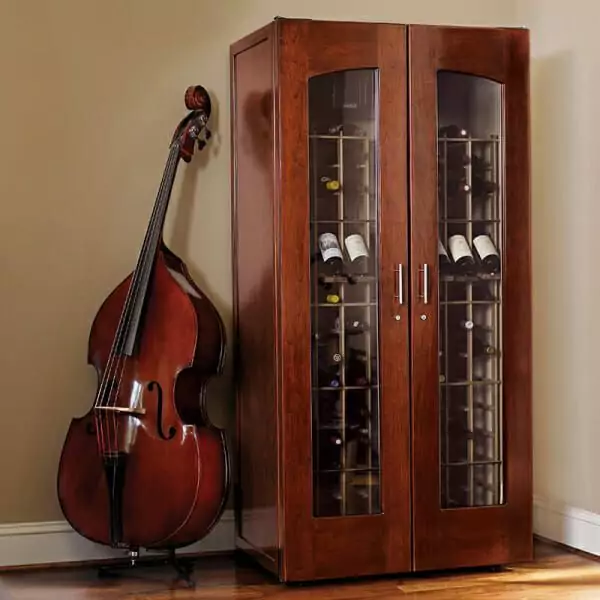 Le Cache Vault 3100 Wine Cabinet Classic Cherry adjacent bass.