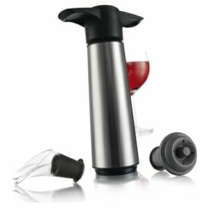 A stainless steel gift set featuring a Vacuvin Wine Saver and corkscrew.
