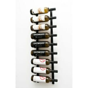 A W Series 3′ Wall Mounted Metal Wine Rack showcasing 9 bottles of wine.