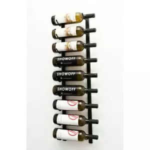 A W Series 3′ Wall Mounted Metal Wine Rack showcasing 9 bottles of wine.