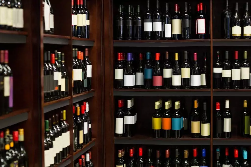 Shelves filled with various bottles of wine, each adorned with different labels, await you in a wine store or cellar setting. Whether you're seeking expert advice or considering the perfect wine rack, our selection caters to all preferences and sizes.
