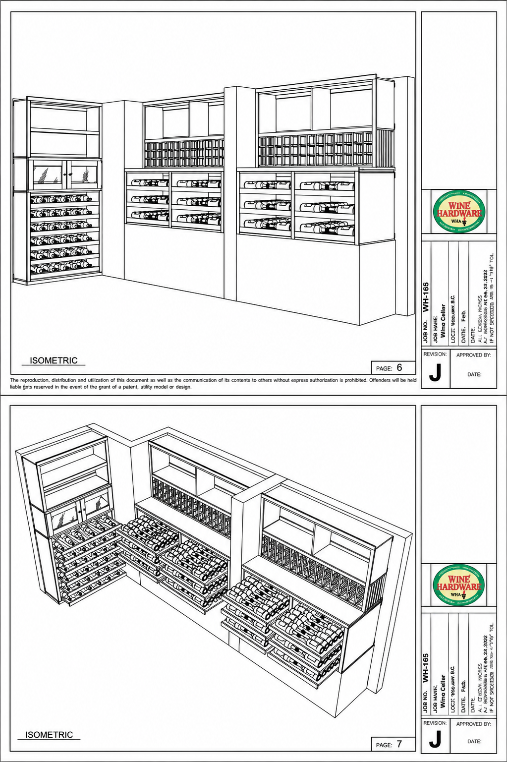 Isometric technical drawings show shelving units stocked with hardware items, viewed from the front and at an angle. "Wink's Hardware" logos appear on both pages.